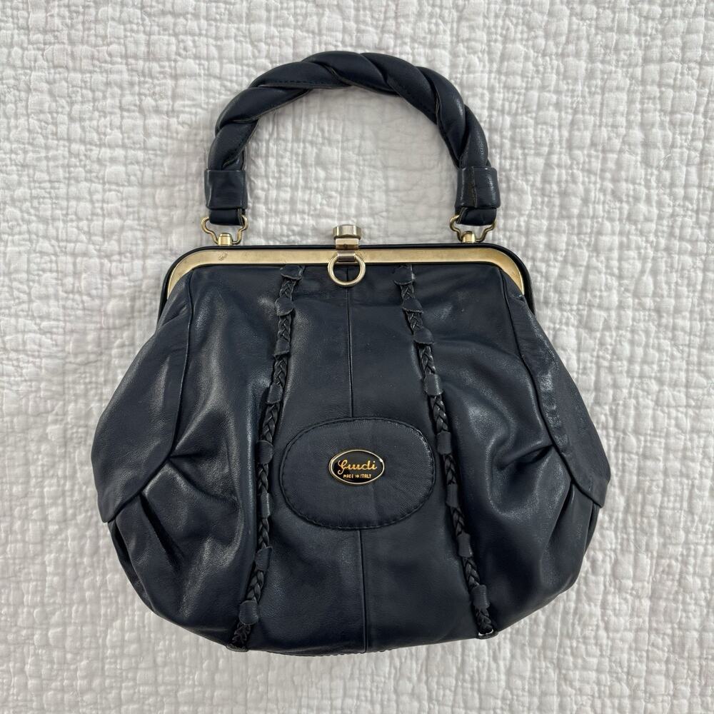 VTG Women's GIUDI Vintage ITALIAN Made Black LEATHER Handbag